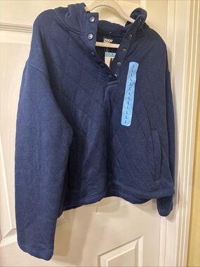 Lands' End Navy Quilted Pullover Hoodie Navy Blue Quilted Pullover L 12-14